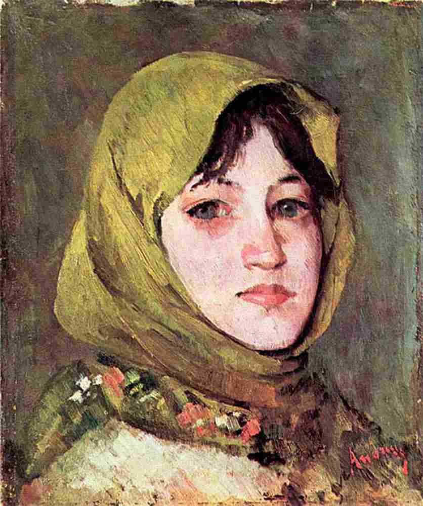 and Peasant Woman with Green Kerchief Art A4 Photo Print