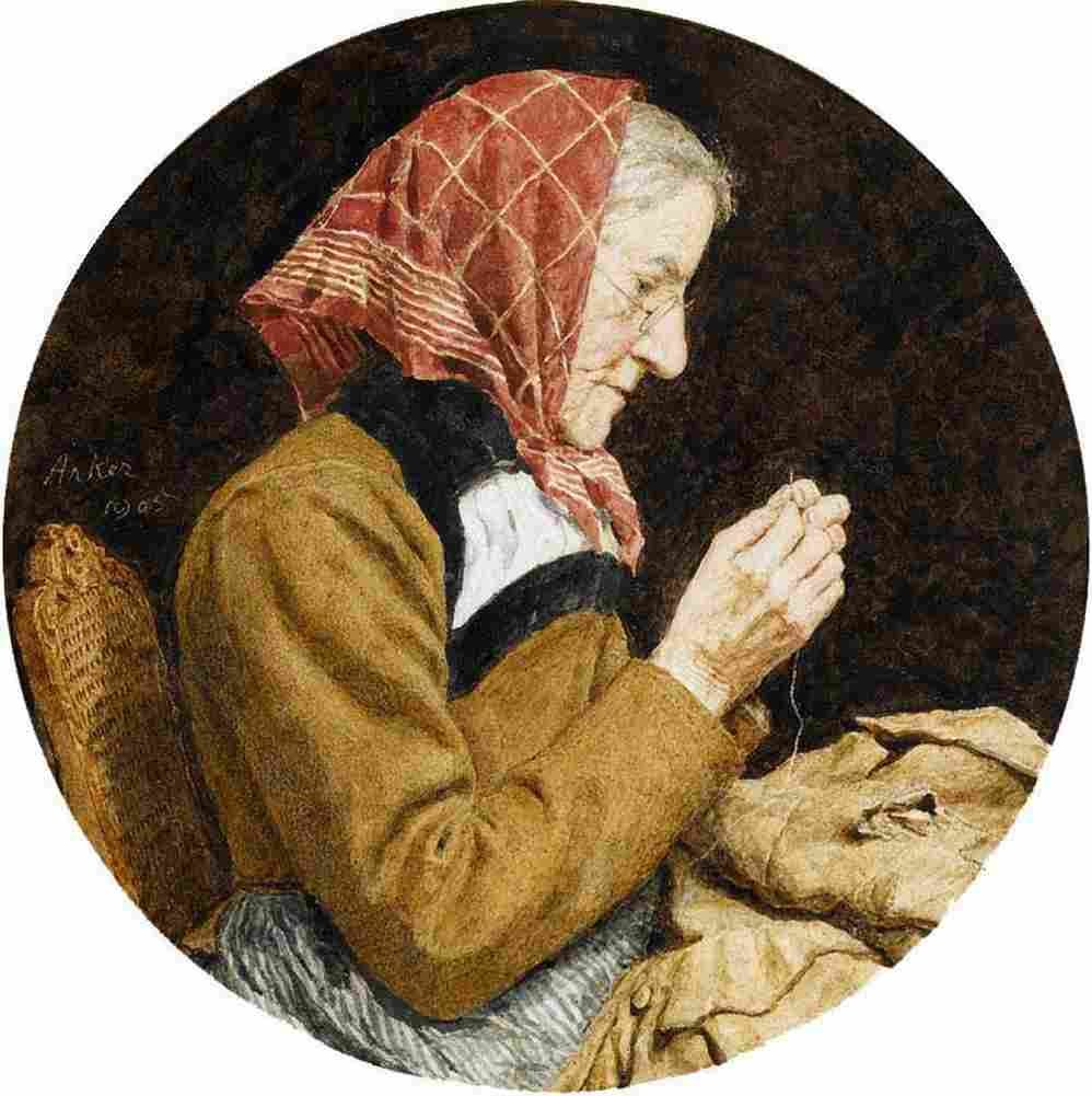 ank Sitting Grandmother Patching Art A4 Photo Print
