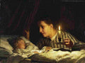 ank Young Mother Contemplating her Sleeping Child in Candlelight Art A4 Photo Print