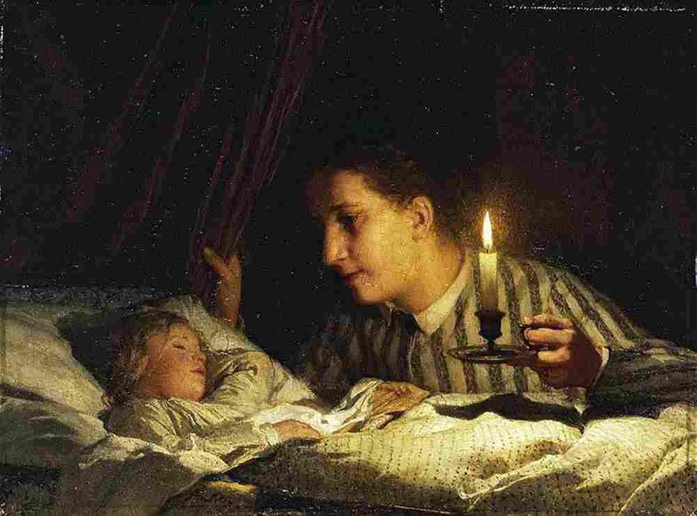 ank Young Mother Contemplating her Sleeping Child in Candlelight Art A4 Photo Print