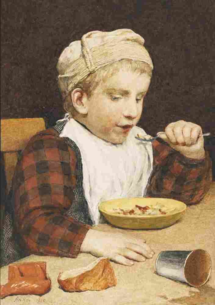 anker boy with cap having food Art A4 Photo Print