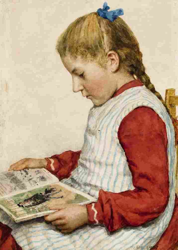 anker girl looking at a book Art A4 Photo Print
