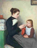 anker knitting bernese woman with child Art A4 Photo Print