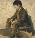 anker sitting boy peeling vegetables Art A4 Photo Print