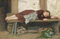 anker sleeping girl on a wooden bench Art A4 Photo Print