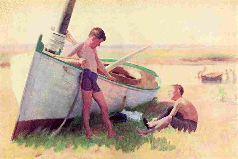 anschutz Boat by Two Boys Near Cape Town in May Art A4 Photo Print