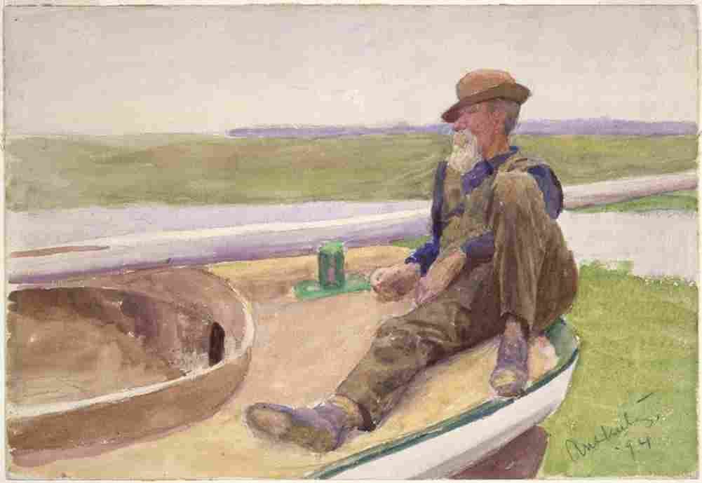 anshutz man in boat Art A4 Photo Print