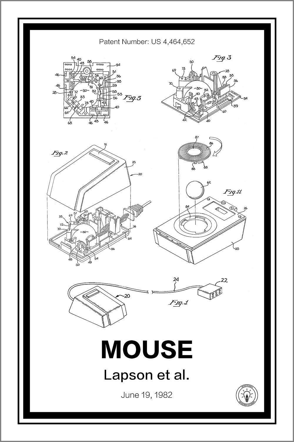 apple mouse patent print white A4 Photo Print