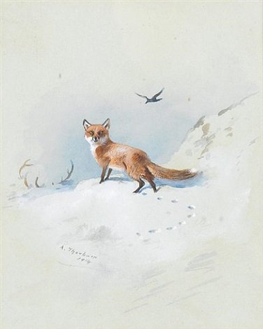 archibald thorburn a fox darting through the snow A4 Photo Print