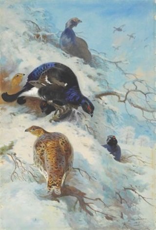 archibald thorburn blackgame in the snow A4 Photo Print