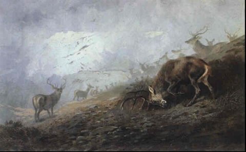 archibald thorburn deer on a mountainside A4 Photo Print