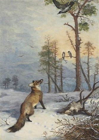 archibald thorburn fox and crow A4 Photo Print