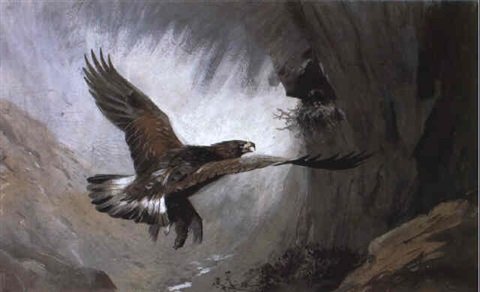 archibald thorburn golden eagle with prey approaching its eyrie A4 Photo Print