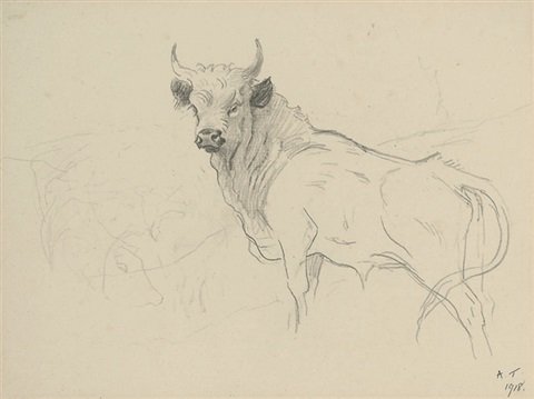 archibald thorburn standing cadzow bull study A4 Photo Print
