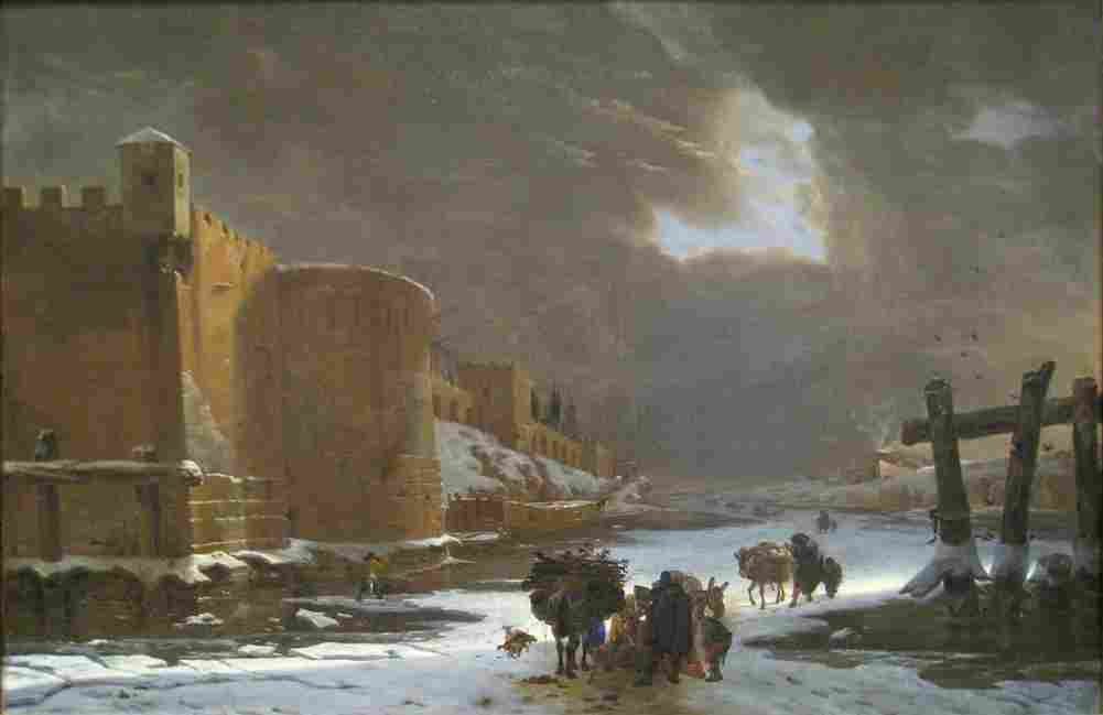 asselyn frozen moat outside city walls Art A4 Photo Print
