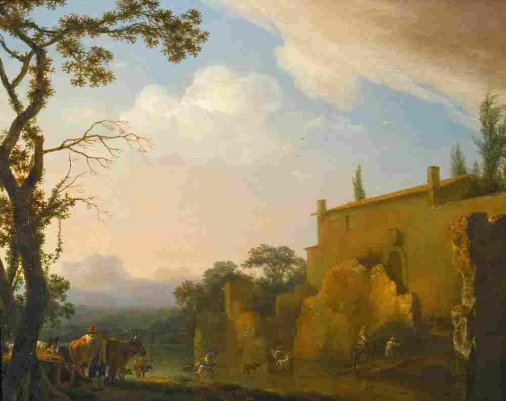 asselyn peasants and animals fording a river Art A4 Photo Print