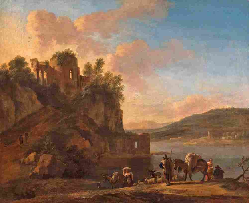 asselyn river landscape with herders on a path Art A4 Photo Print