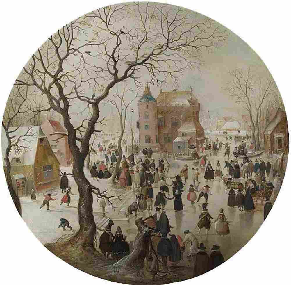aver A Winter Scene with Skaters near a Castle Art A4 Photo Print