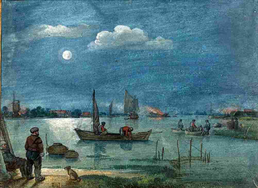 aver Fishers in the Moonlight Art A4 Photo Print