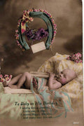 baby with dummy feeding bottle antique birthday greetings 49931 A4 Photo Print
