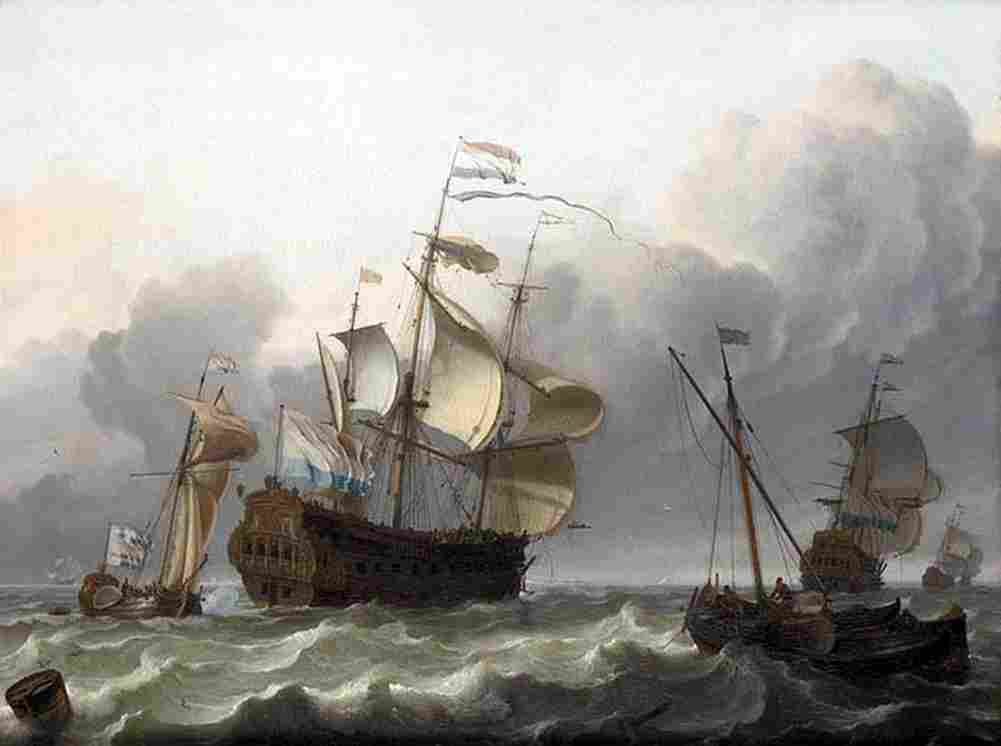 back Dutch Flagship with a Yacht Under Her Stern Art A4 Photo Print