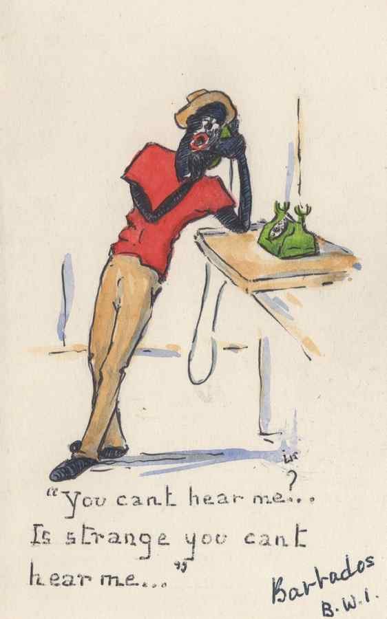 barbados 1900s african telephone old greetings card 135537 A4 Photo Print