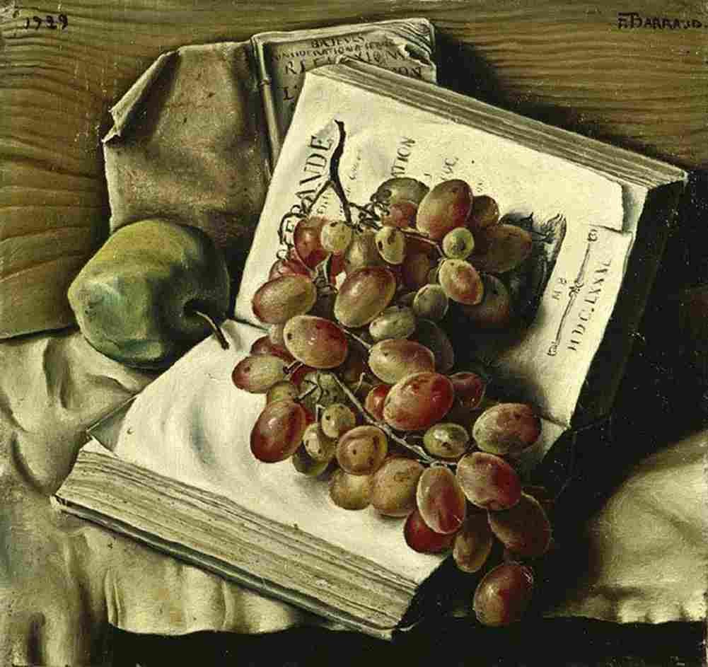 barraud Still life Grapes Apples and the Two Books Art A4 Photo Print