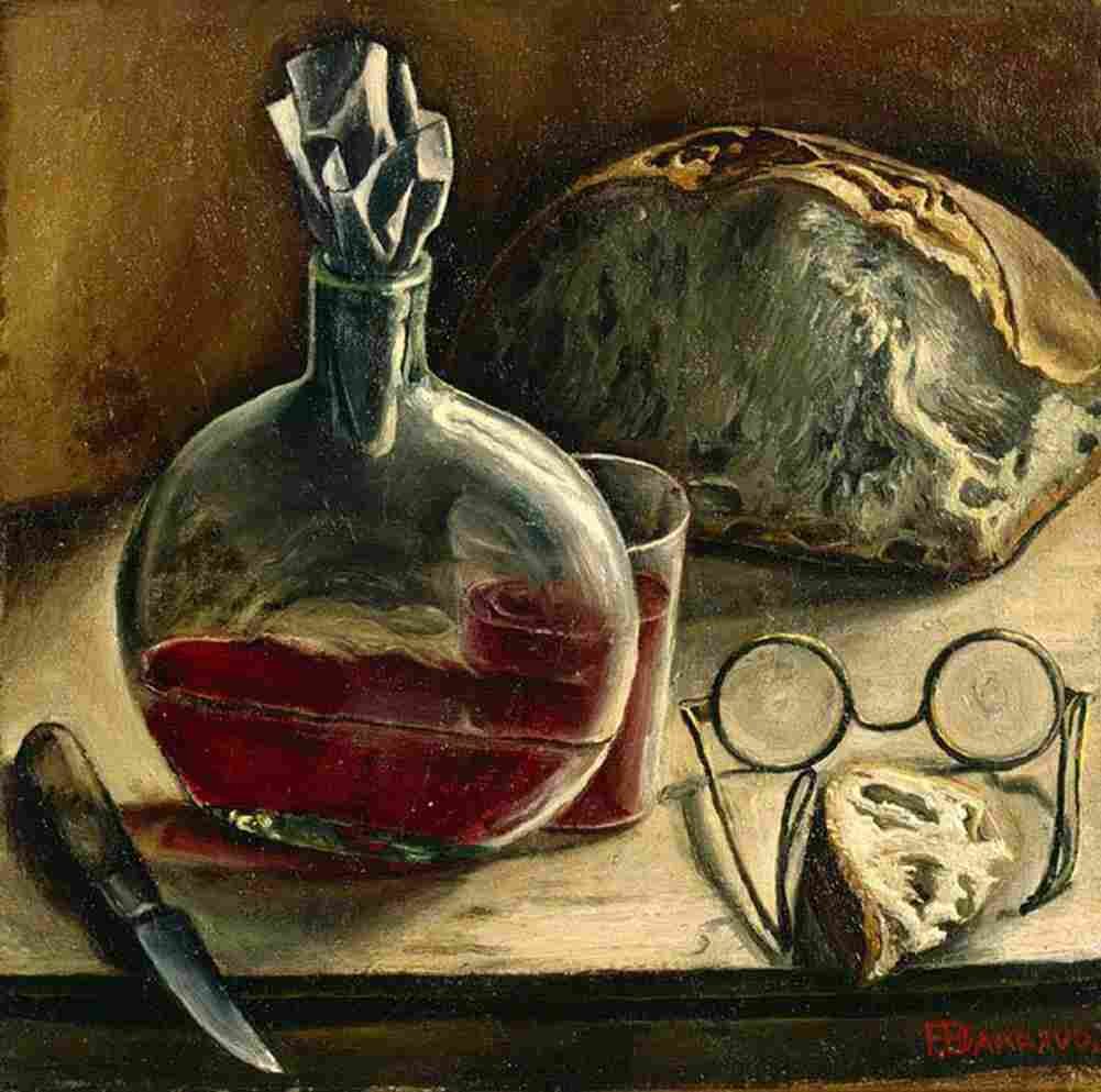 barraud Still life with Carafe of wine Bread and Spectacles Art A4 Photo Print