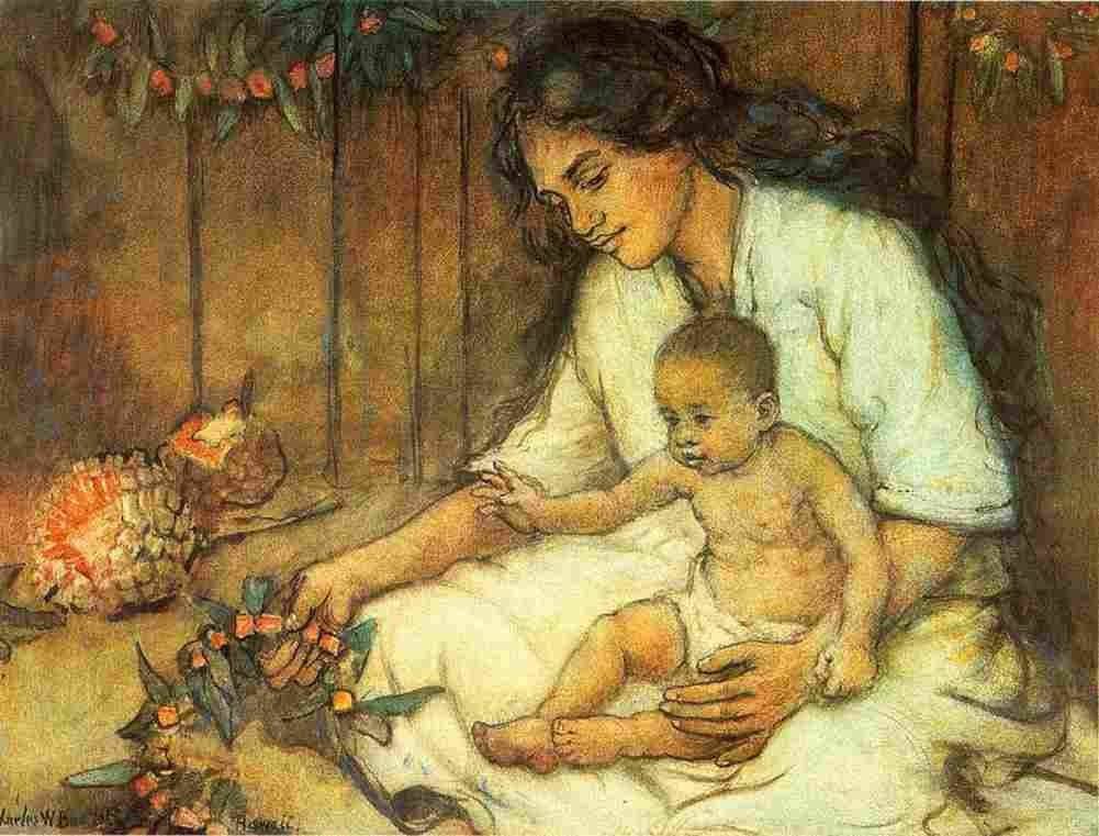 bart Hawaiian Mother and Child Art A4 Photo Print