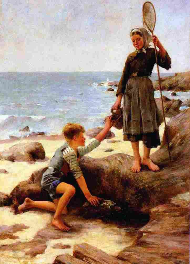 bast Children Fishermen Art A4 Photo Print