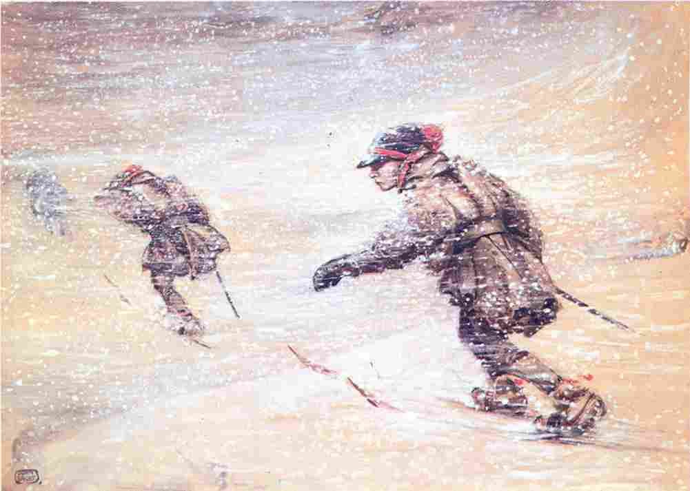bauer lapplanders in snowstorm Art A4 Photo Print