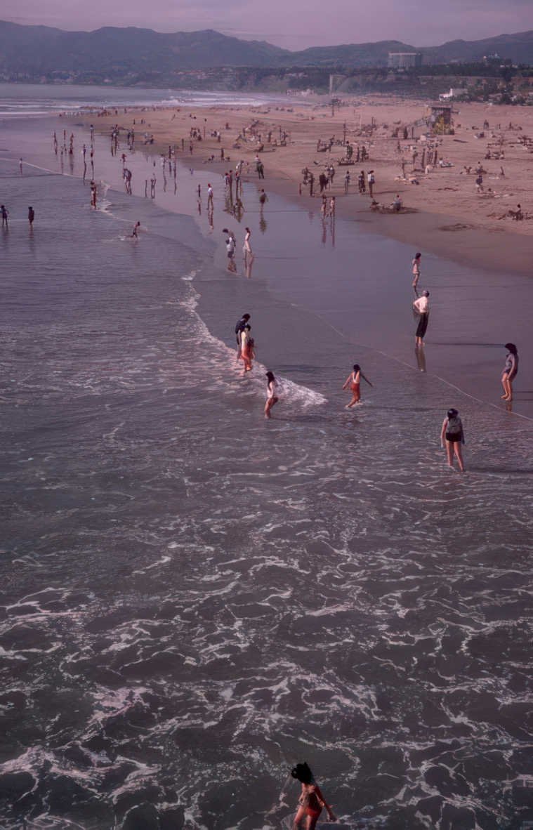 beach people ocean Vintage A4 Photo Print