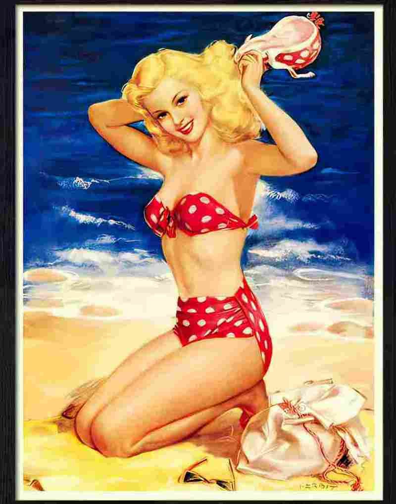 beach pin up Advert A4 Photo Print