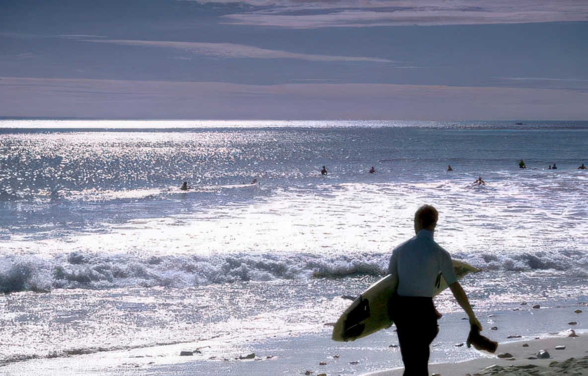 beach surfer sunset Vintage A4 Photo Print