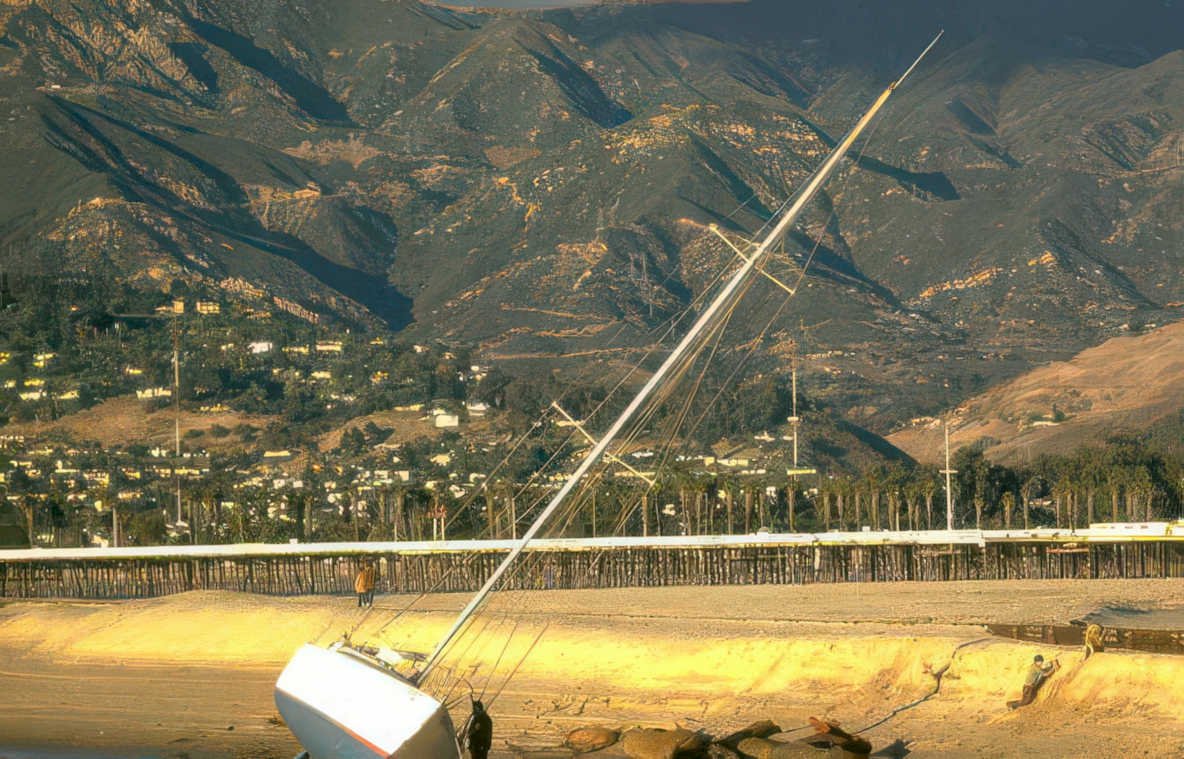 beachside sailboat wreck Vintage A4 Photo Print