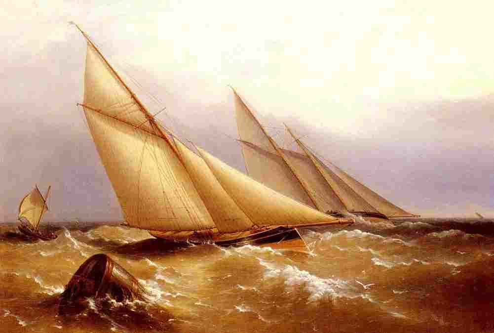 beechey A Schooner And Cutter Yacht Rounding A Buoy Art A4 Photo Print