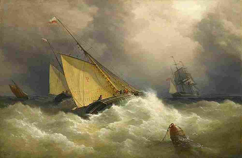 beechey pilot cutter racing to a ship Art A4 Photo Print