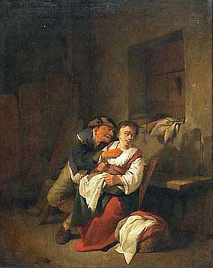 bega Seedy Old man and Young Woman in an Rustic Interior Art A4 Photo Print