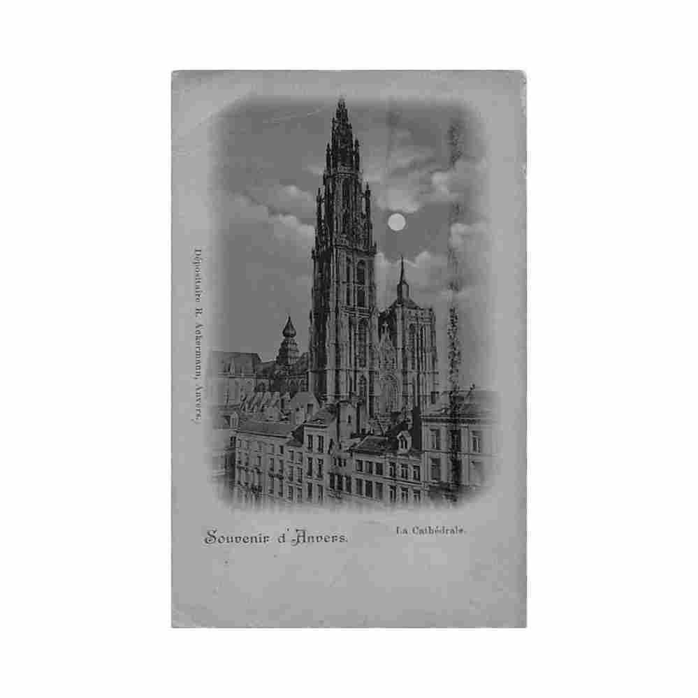 belgie antwerpen de kathedraal bij nacht Vintage A4 Photo Print