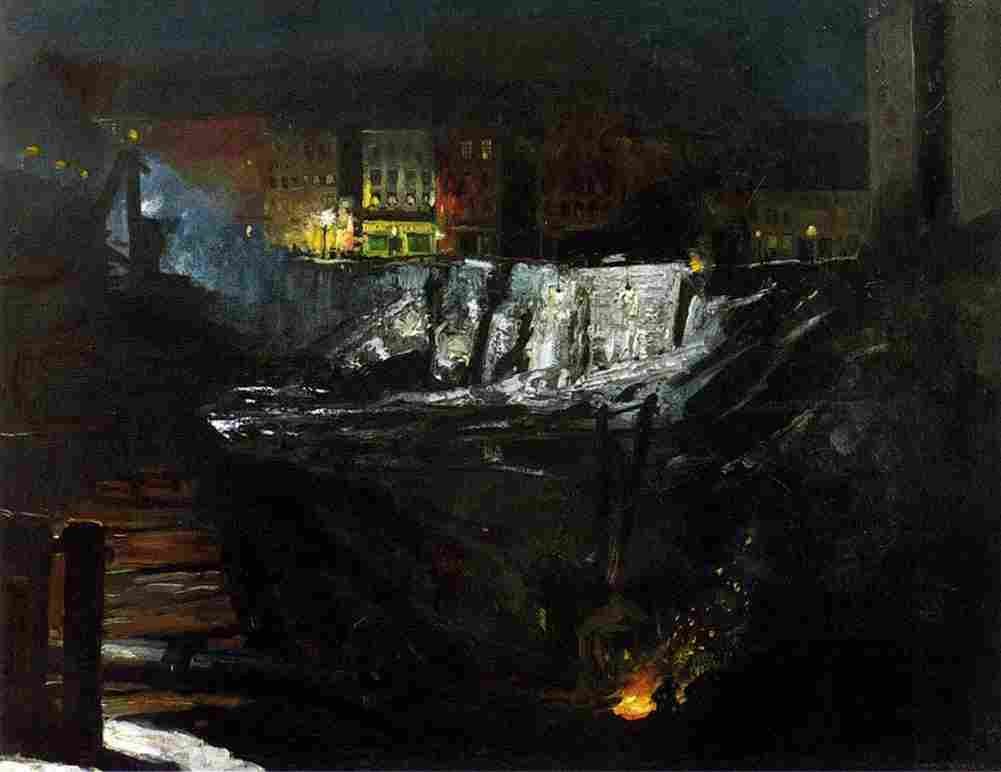bellows Excavation Work at Night Art A4 Photo Print