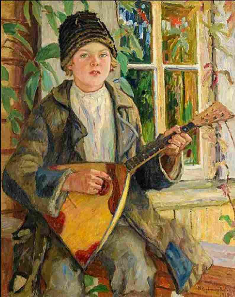 belsky boy with balalaika Art A4 Photo Print