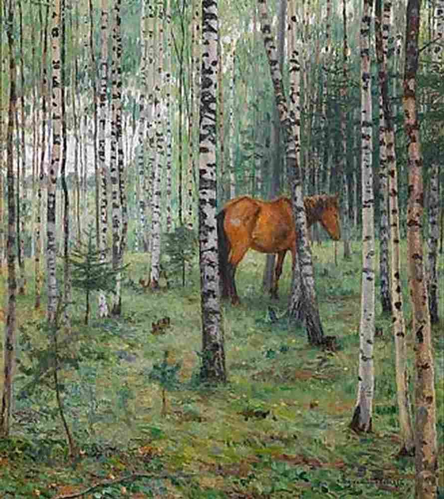 belsky horse between birches Art A4 Photo Print