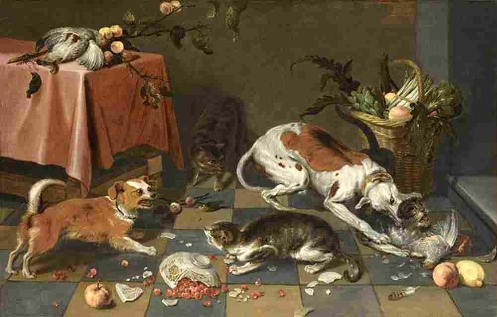 bernaerts cats and dogs fighting Art A4 Photo Print