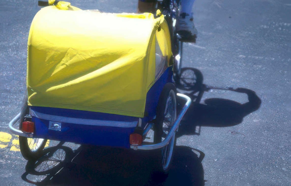 bike trailer yellow Vintage A4 Photo Print