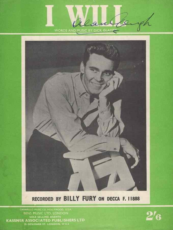 billy fury i will uk 1st edn sheet music 178313 A4 Photo Print