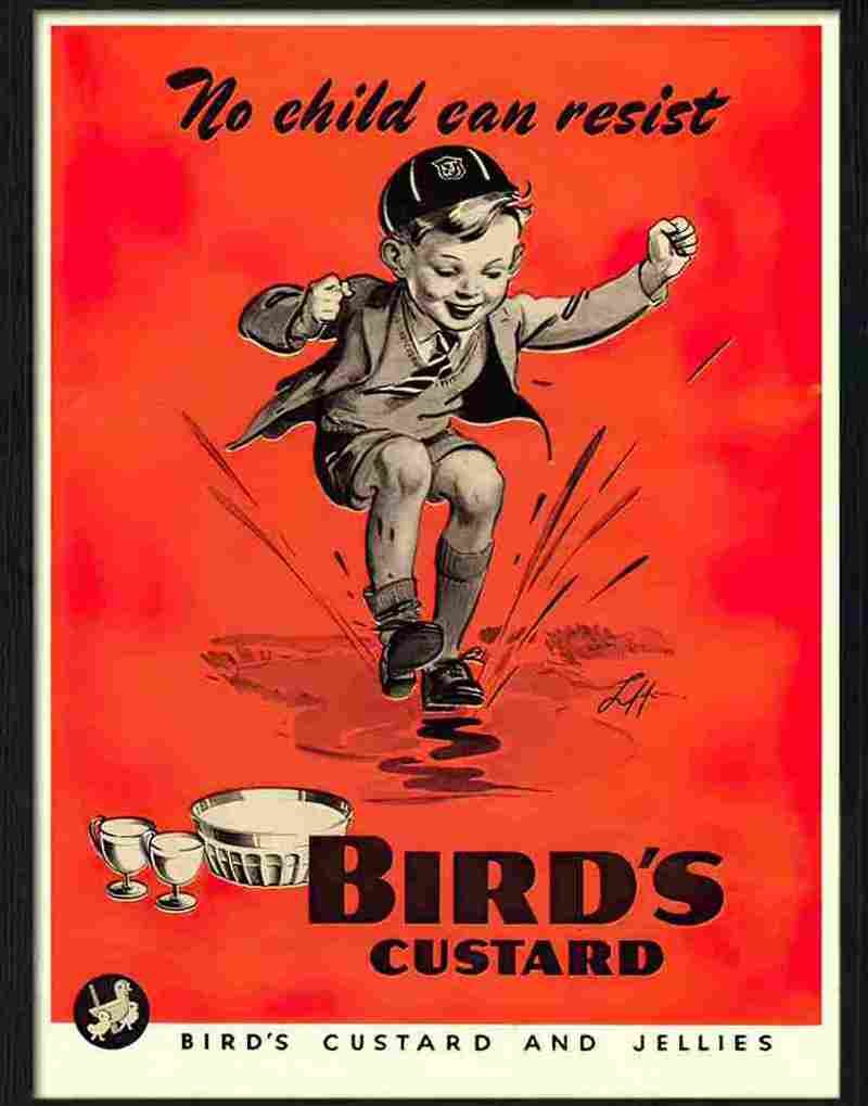 birds custard boy jumping in puddle Advert A4 Photo Print