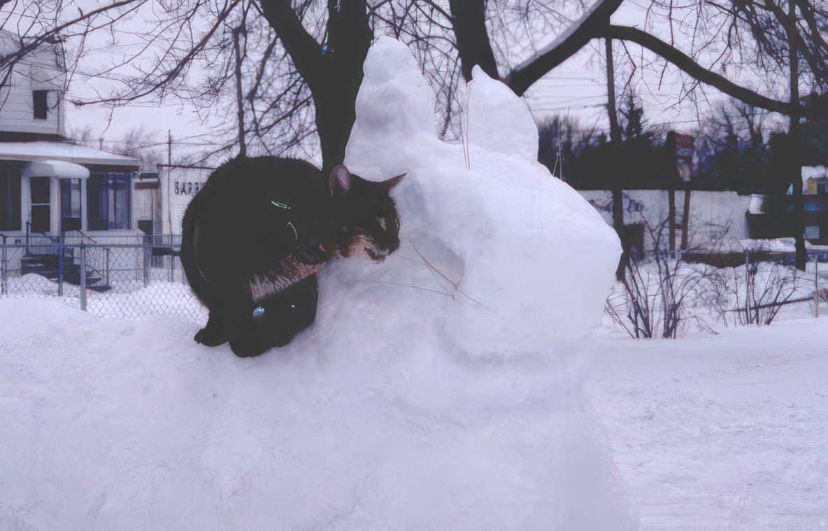 black cat snowman Vintage A4 Photo Print