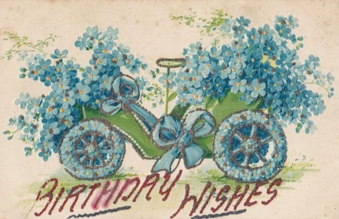 blue birthday floral cycle floral car real glitter antique 3d style old 80689 A4 Photo Print