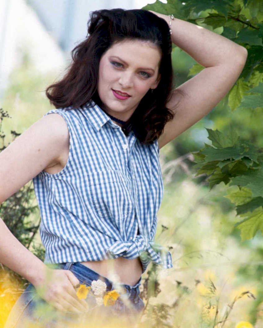 blue gingham woman1980s 1990s A4 Photo Print