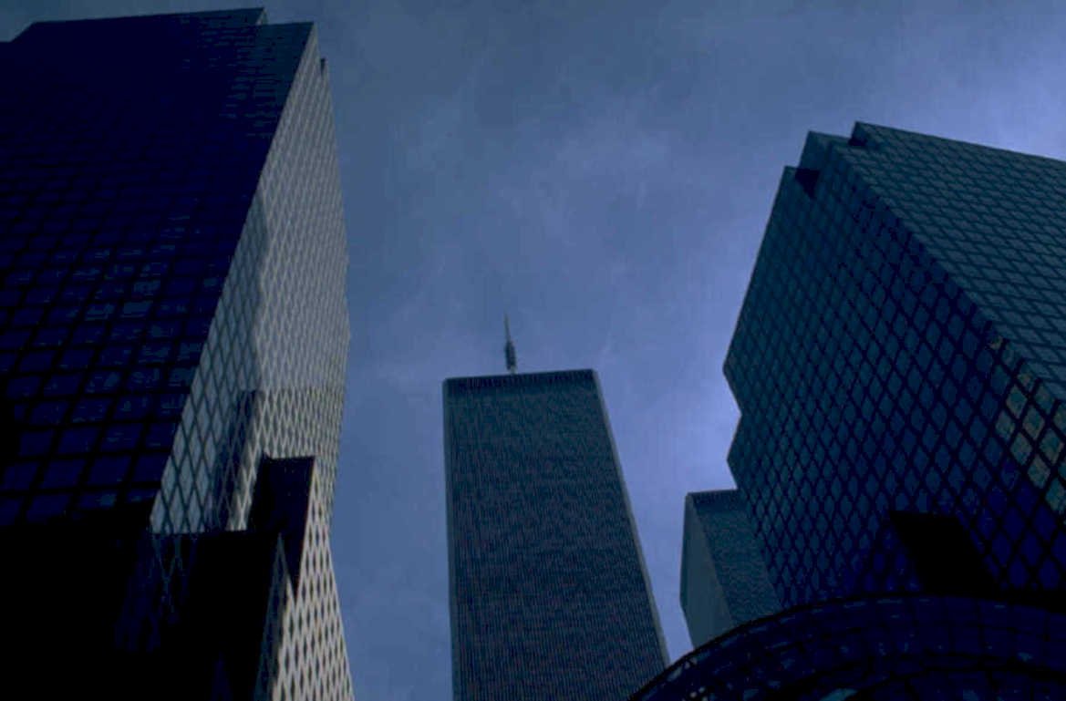 blue office skyline 1980s 1990s A4 Photo Print